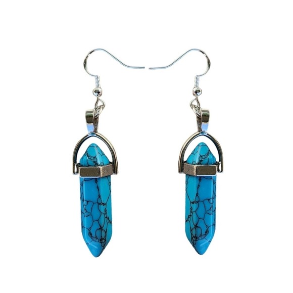 Howlite Turquoise Metal Earrings Bohemian Style Statement Boho Charm - Picture 2 of 2